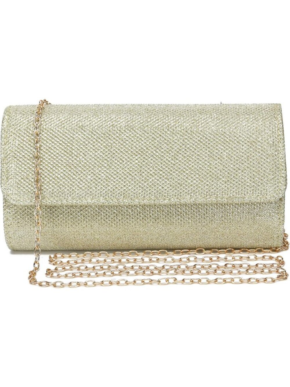 Women's Gold Glitter Clutch Purse Evening Bag With Chain For Wedding Handbag